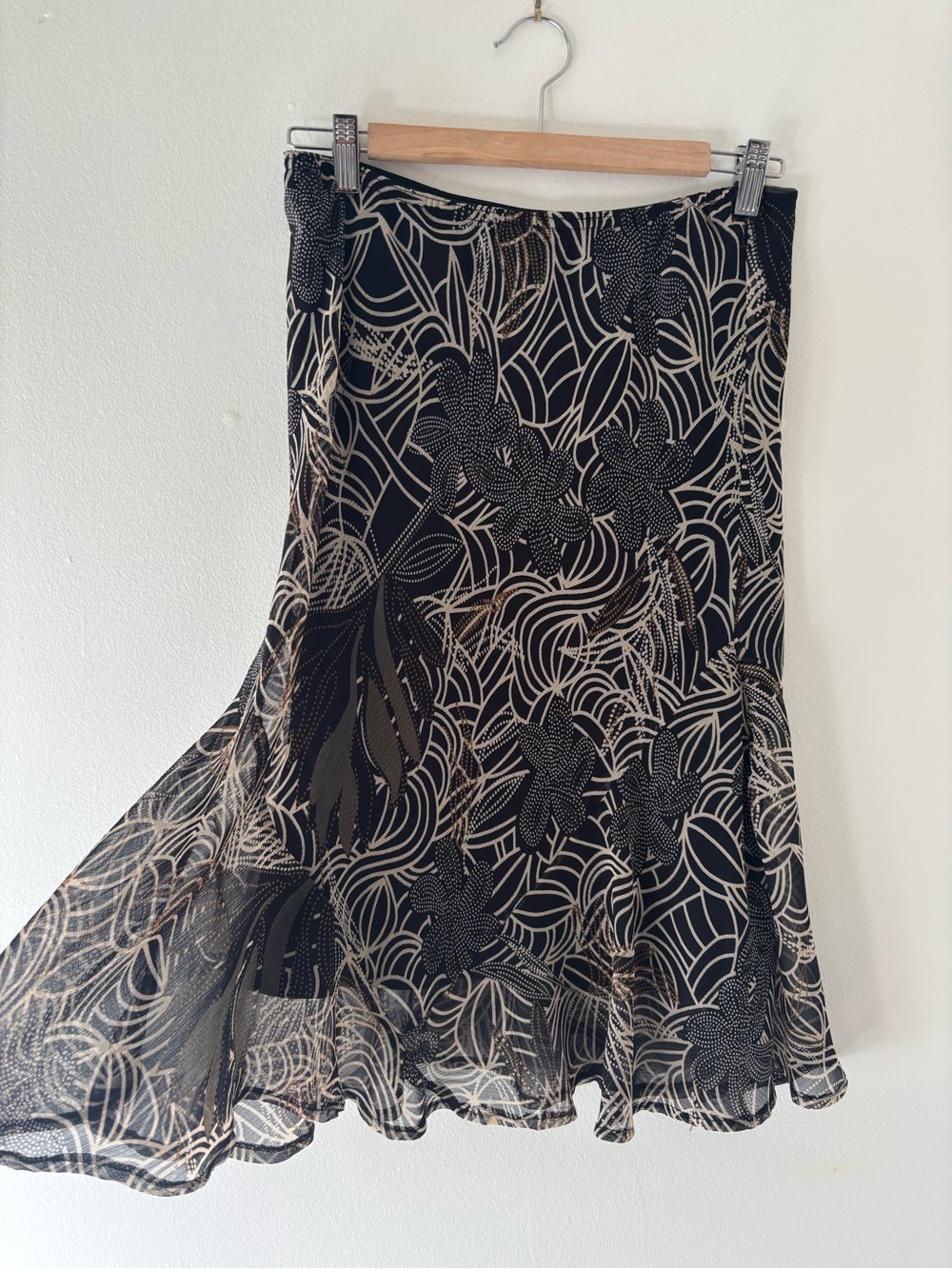Vintage Black & Cream Floral Midi Skirt